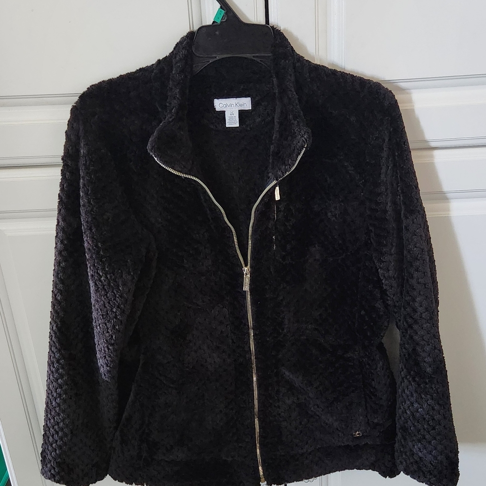 Calvin Klein Black Teddy Jacket with Gold Zippers